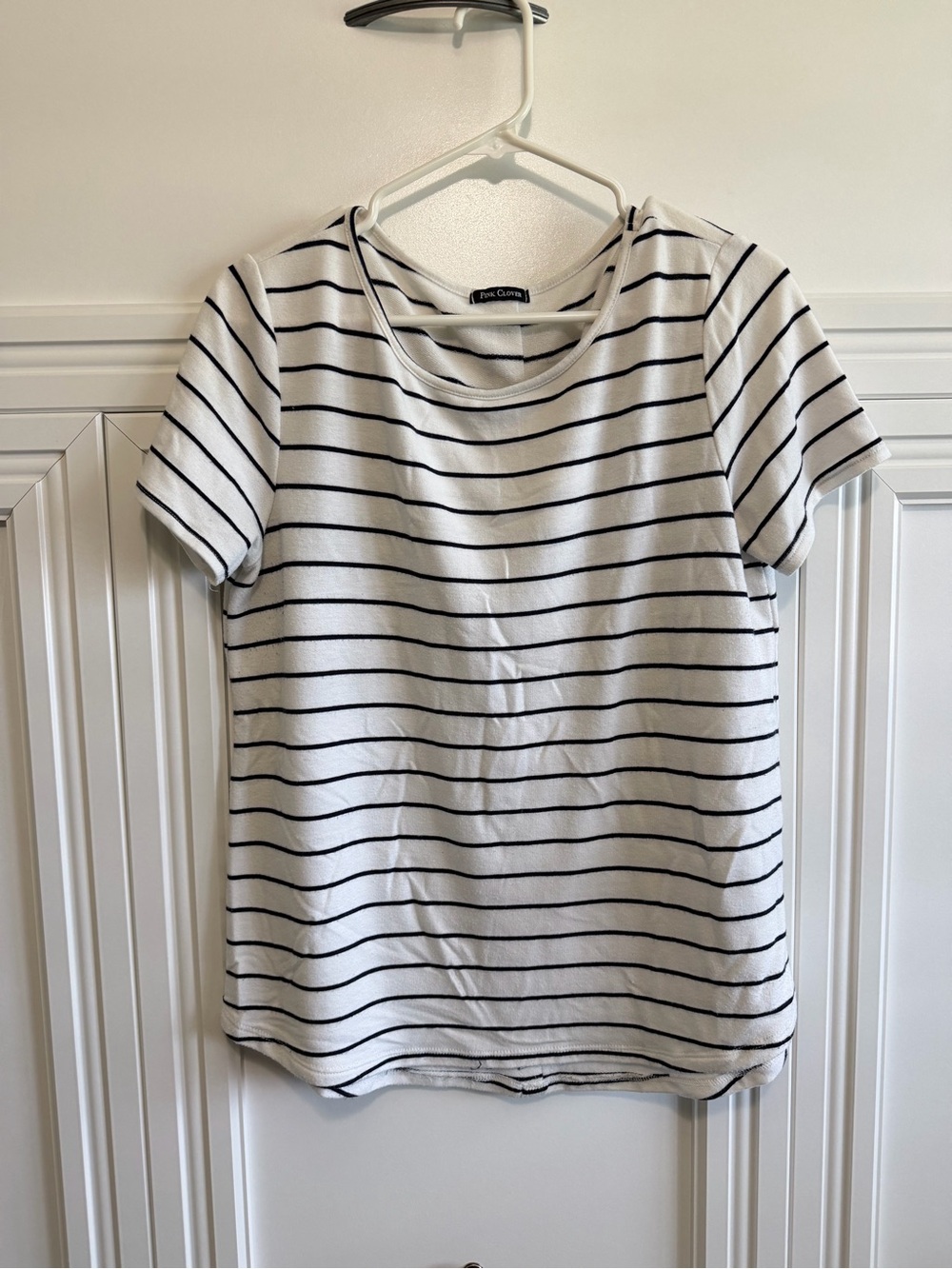 Pink Clover White & Black Striped Short Sleeve Tee